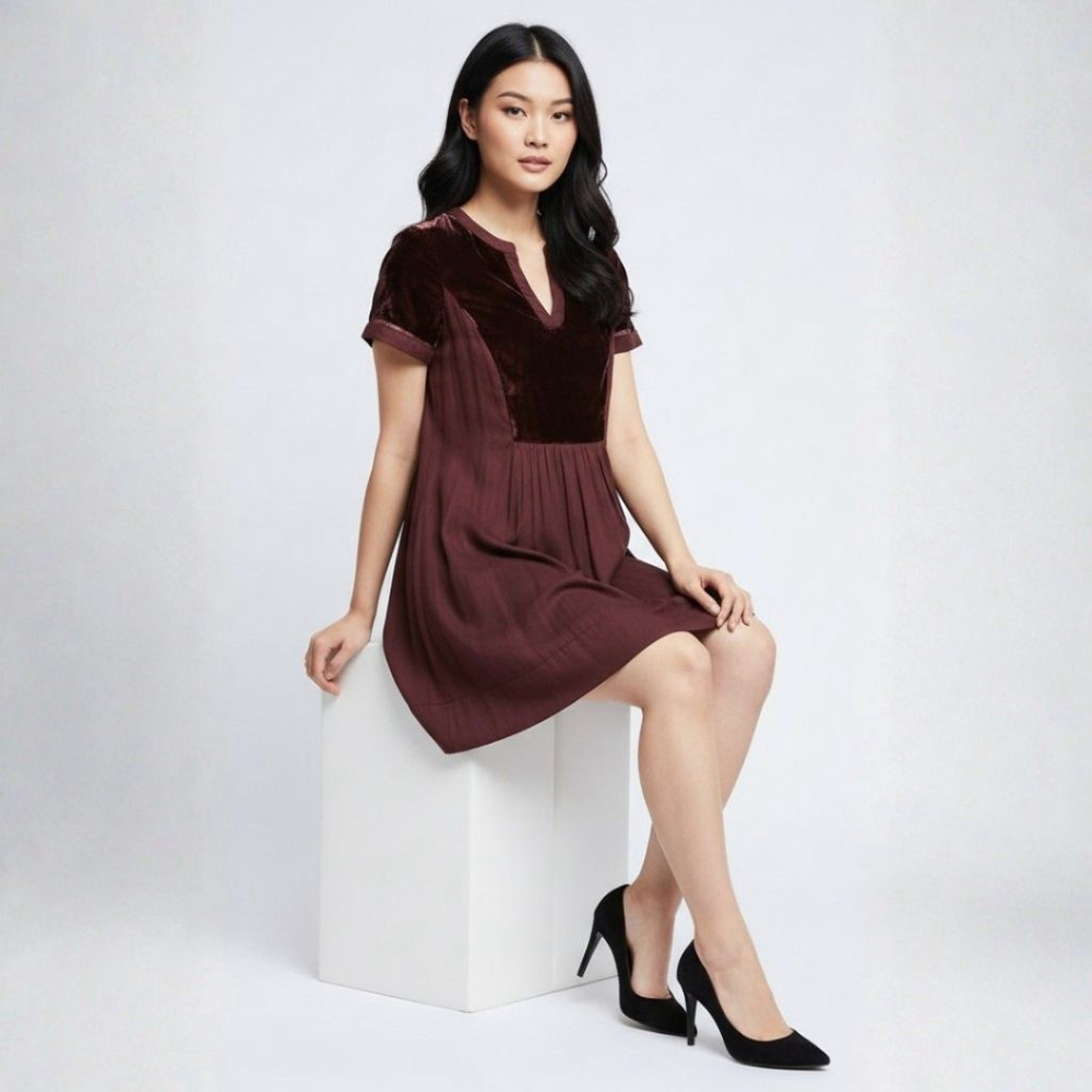 Maeve Ingrid Burgundy Velvet Mini Dress - XS